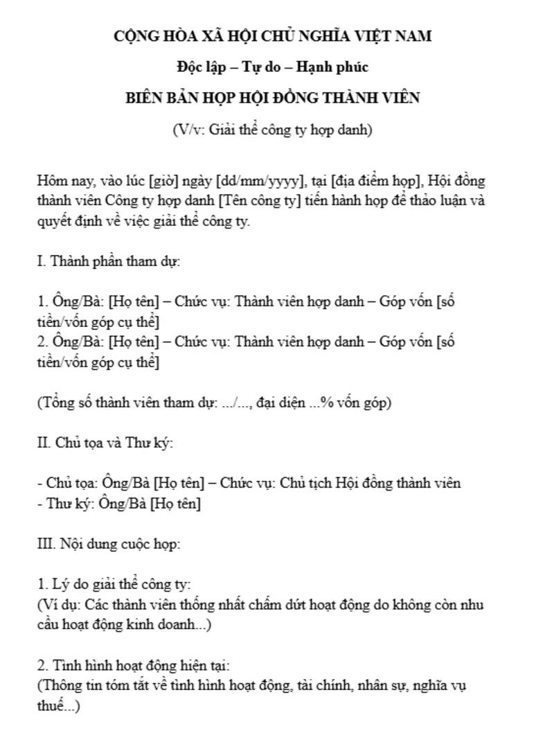 Biên bản họp công ty hợp danh chuẩn quy định!