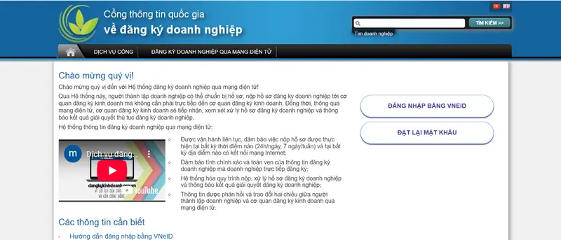 Doanh nghiệp truy cập vào Cổng thông tin quốc gia về đăng ký doanh nghiệp để thông báo giải thể