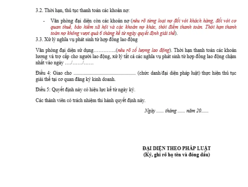 Văn phòng đại diện cần giải quyết các vấn đề về nợ, tài sản… khi giải thể
