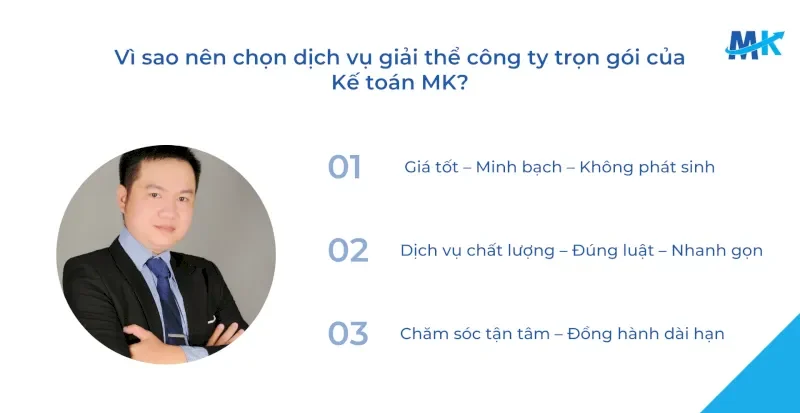 Dịch vụ giải thể công ty trọn gói tại Kế toán MK uy tín, minh bạch chi phí, đúng luật và hỗ trợ tận tình tại Bình Dương, TPHCM