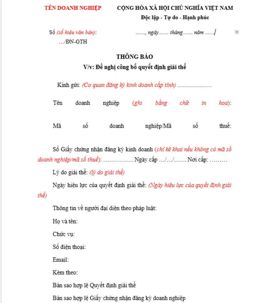 Công bố giải thể doanh nghiệp là nghĩa vụ của công ty
