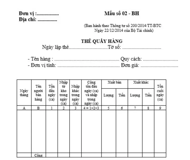 Mẫu thẻ quầy hàng đúng quy định
