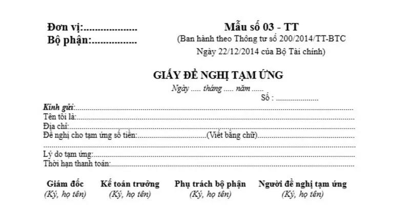Mẫu giấy đề nghị tạm ứng