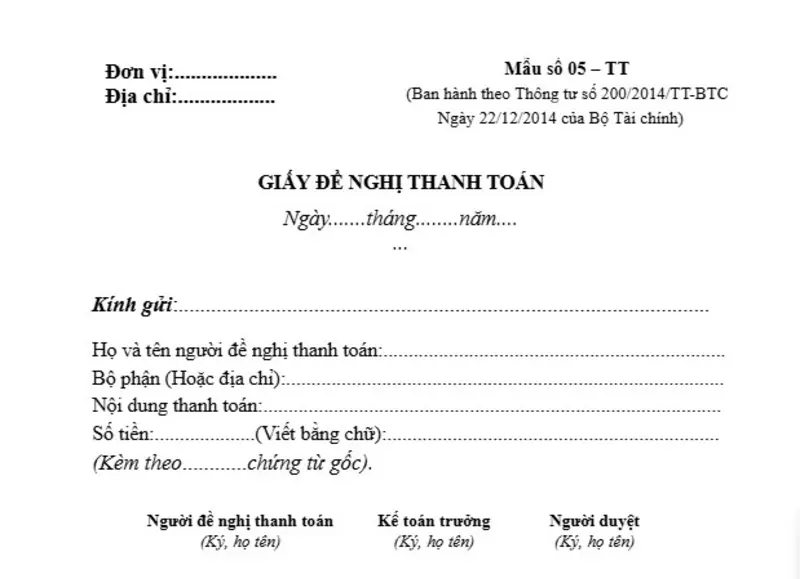 Mẫu giấy đề nghị thanh toán