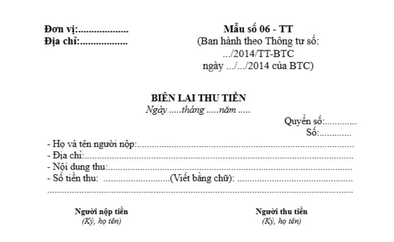 Mẫu biên lai thu tiền