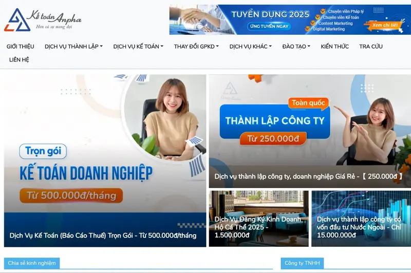 Kế toán Anpha cung cấp dịch vụ kế toán trọn gói, thành lập công ty và tư vấn pháp lý tại TP.HCM.