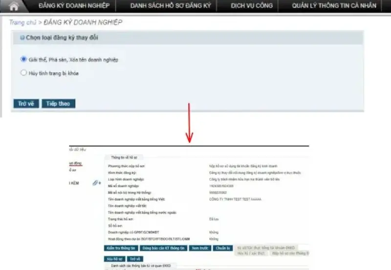 nộp quy trình giải thể qua mạng chính xác