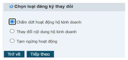 Bước 5: Chọn “Chấm dứt hoạt động hộ kinh doanh”