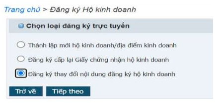 Bước 2: Chọn “Đăng ký hộ kinh doanh”