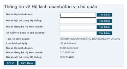Bước 3: Nhập mã số hộ kinh doanh