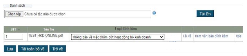 Bước 10: Tải đầy đủ các tài liệu cần thiết cho hồ sơ giải thể hộ kinh doanh (như hồ sơ bản giấy)
